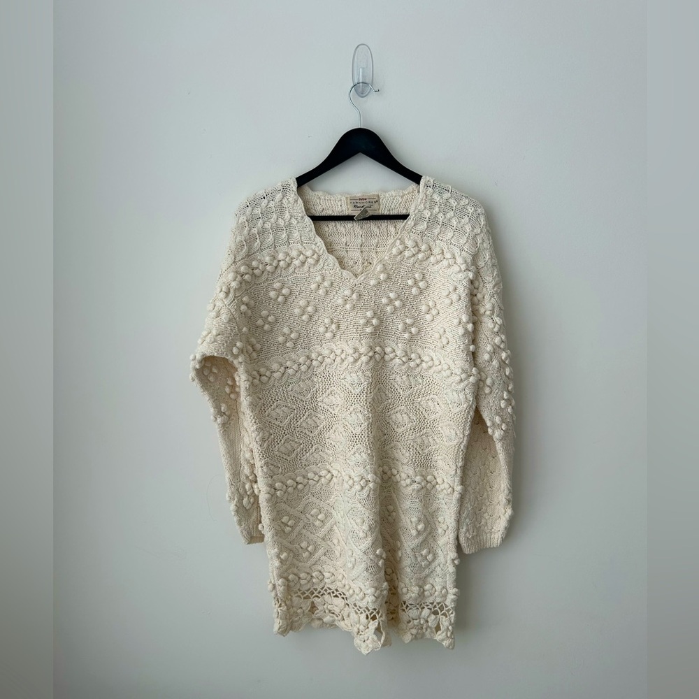 Vintage Popcorn Knit Sweater Ramie Cotton Cottagecore Boho Grandpa Handknit
